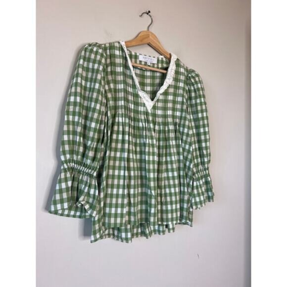 NEW Hunter Bell Pull Over Design High Neck Ruffled Mia Top Green Size: Small - Picture 3 of 7